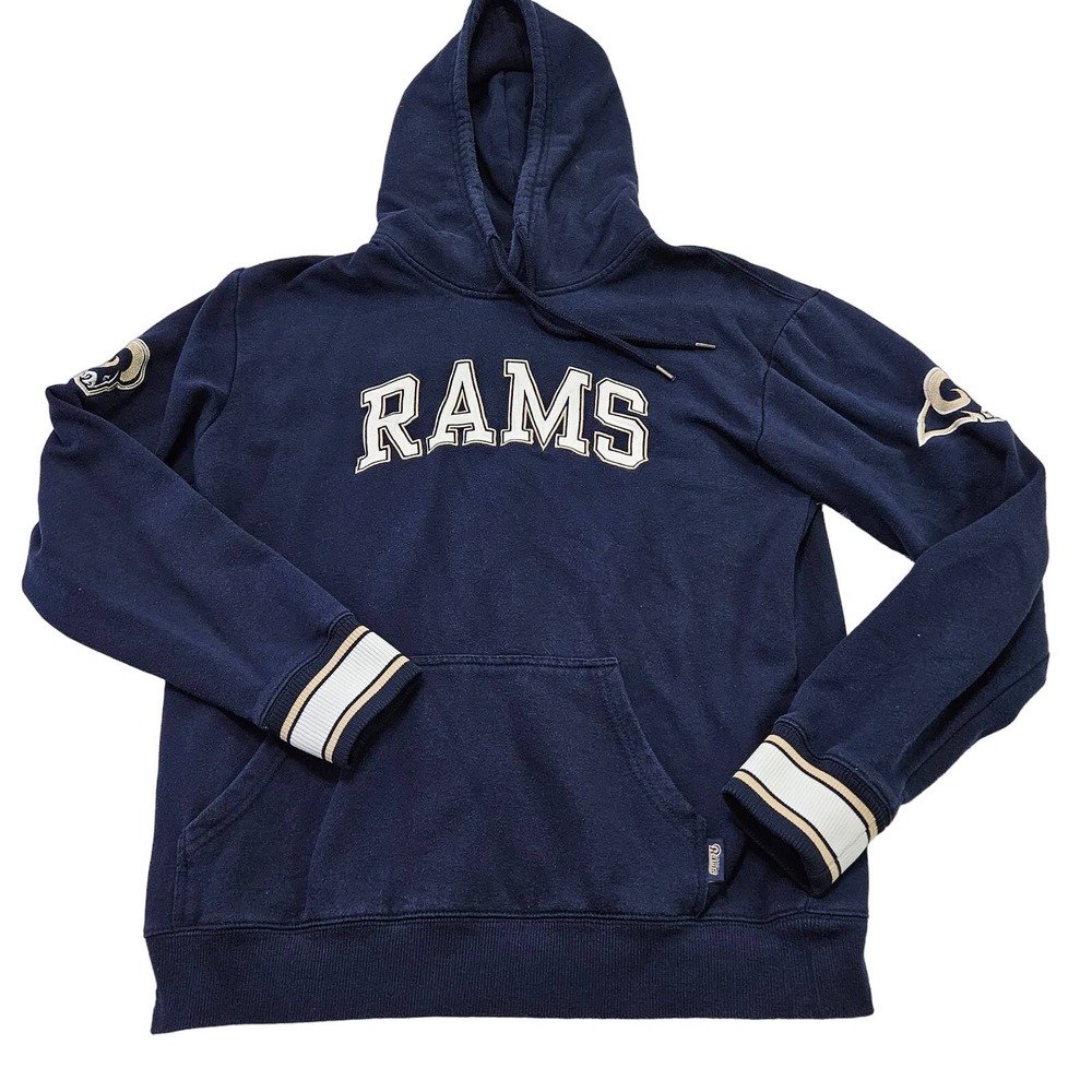 NFL Los Angeles Rams Navy Blue Pullover Hoodie Striped Cuffs Mens Sz Large